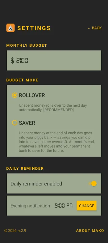Mako Meter Settings Screen (top)