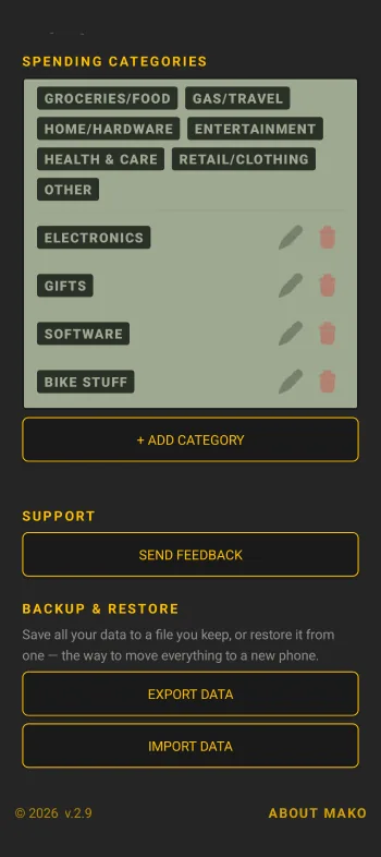 Mako Meter Settings Screen (bottom)