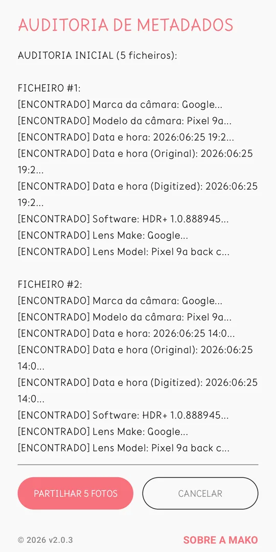 Relatório de limpeza do Mako Scrubber