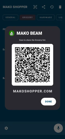 Mako Shopper list sharing